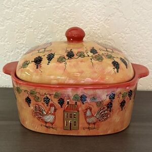 Vintage Lang Redware Wine Country Susan Winger 2005 Pottery Serving Bowl